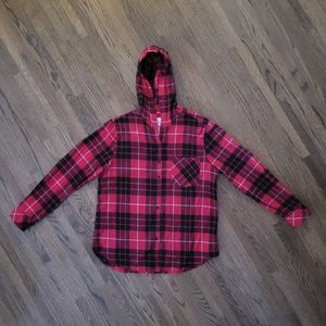 Hooded plaid button down